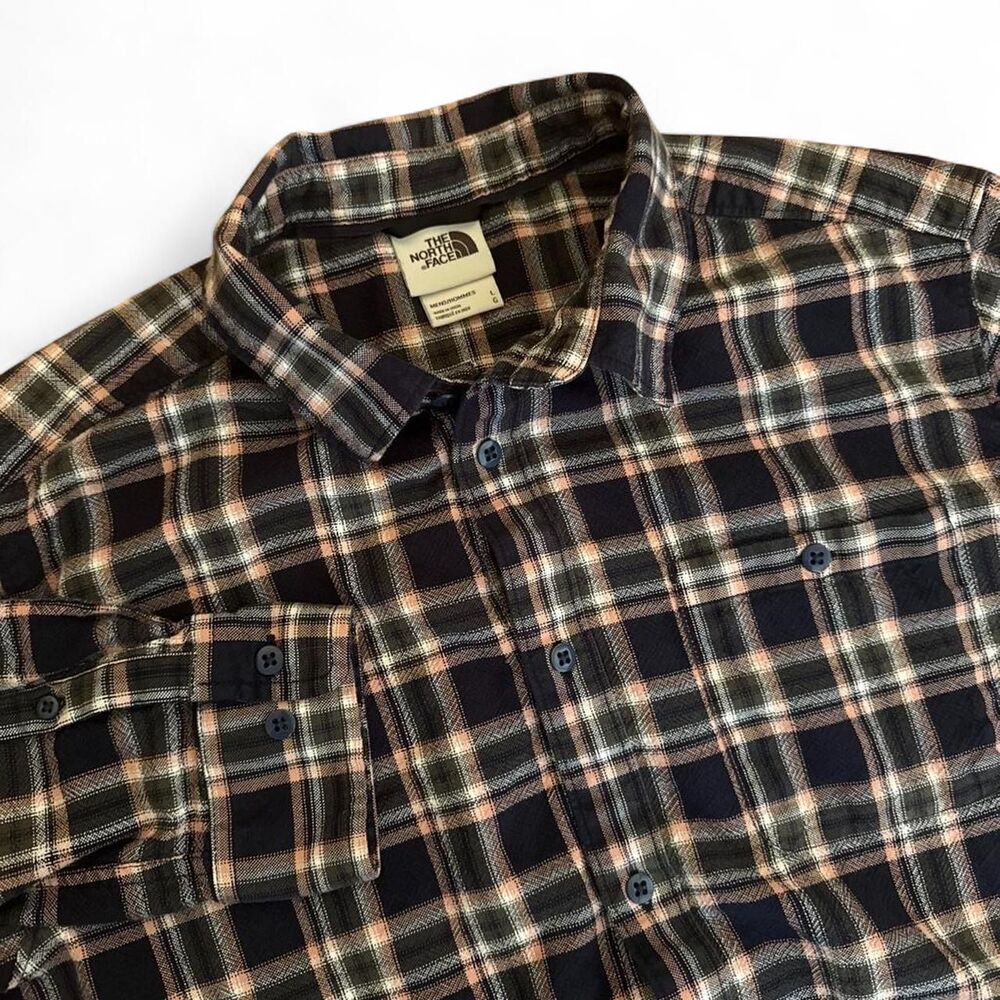 The North Face Arroyo Flannel L/S Shirt Men's size L Navy Green Peach Plaid